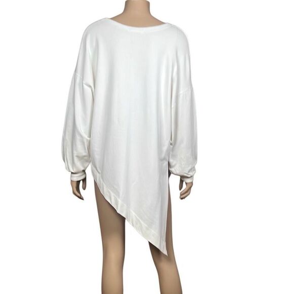 Zara White Asymmetrical Hem Oversized Sweatshirt Pullover (314) - Picture 3 of 7